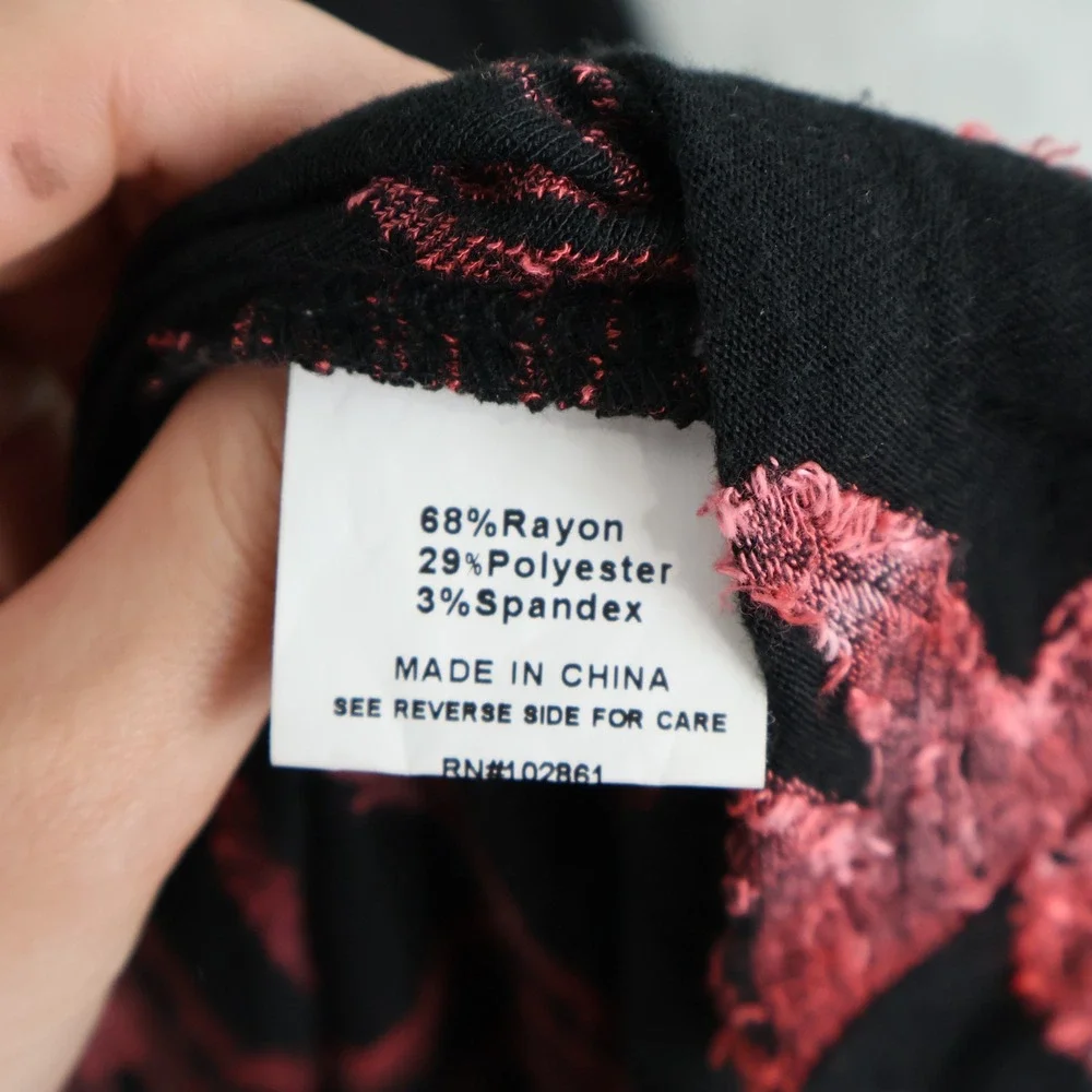 Paris Hues Embroidered Floral Tunic Top Women XL Black Boho Bohemian Art to Wear